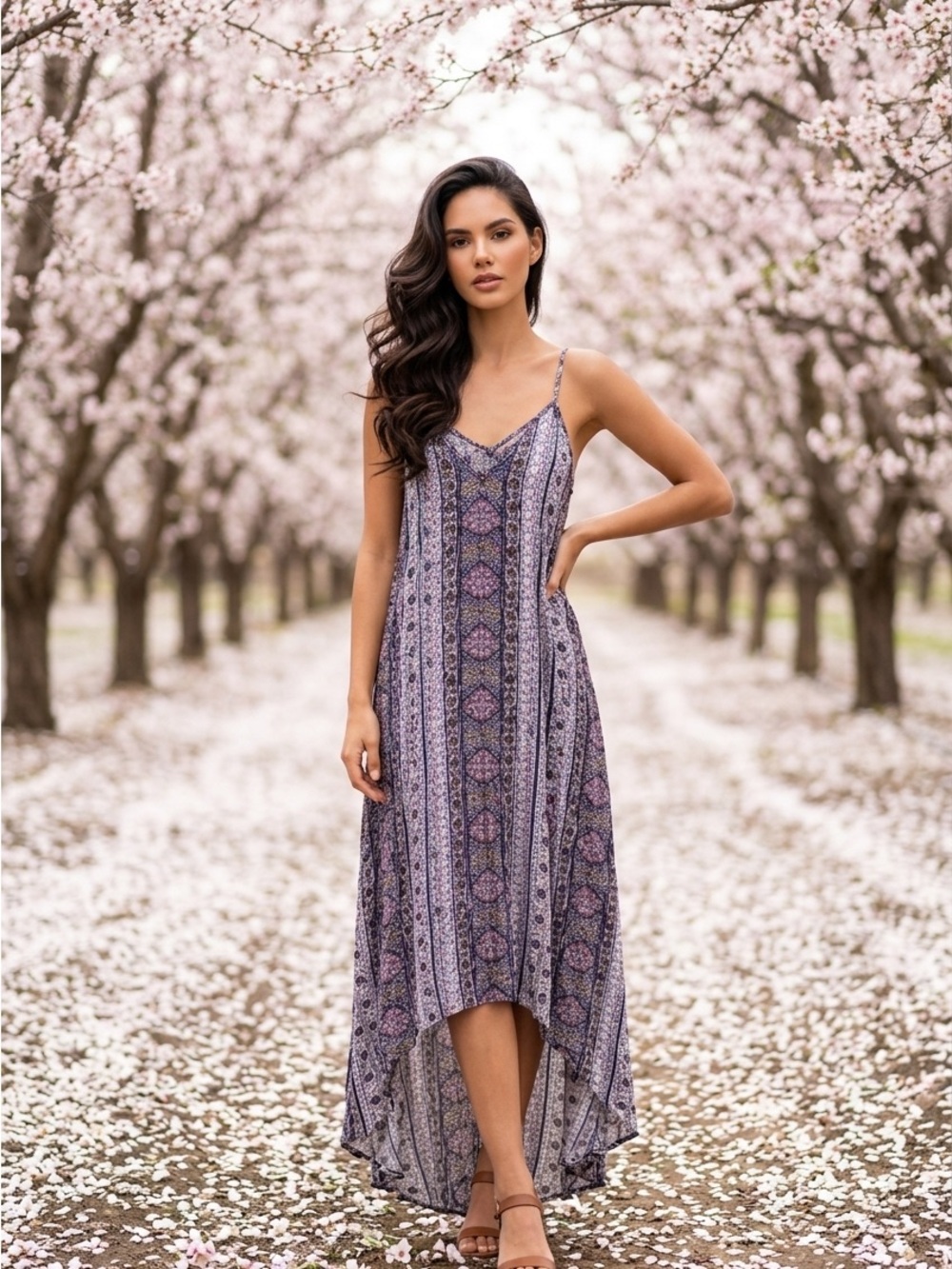 Knox Rose  Purple Floral High-Low Slip Dress NWT